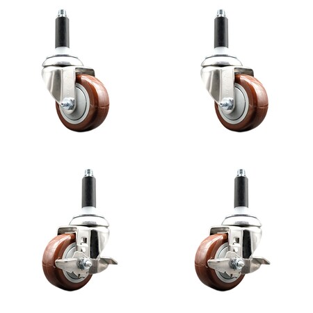 Service Caster 3.5 Inch 316SS Maroon Poly Swivel 7/8 Inch Expanding Stem Caster Brake, 2PK SS316EX20S3514-PPUB-MRN-2-TLB-2-78